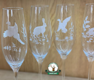 Set de pahare gravat din 6 buc. st. Hubert ptr. CHAMPANIE de 175ml in cutie ornament
