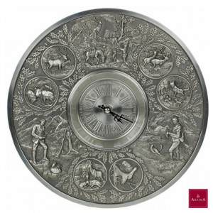 Ceas de perete din zinc cu motive vanatoresti 24 cm. | Artina
