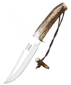 Cutit de vanatoare  Joker CC 73 Luchadera maner corn de cerb cu tais de 16 cm in husa piele maro