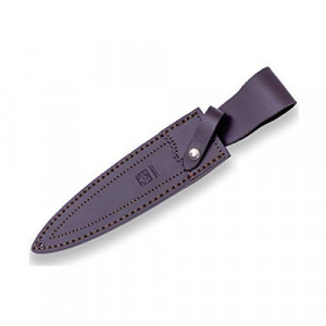 Cutit de vanatoare Joker CC 108 Colmillor cu maner din corn de cerb, tais de 21.5 cm in husa piele maro