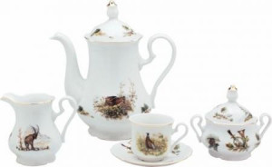 Set cafe Hunting de 6 persoane din portelan cu motive vinatoresti Leander Cehia 15 Piese