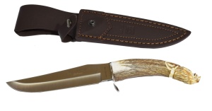 Cutit Joker CT34 Jabato, maner din corn de cerb sculptat, tais: 17 cm., in husa piele | cod: ct34 - Img 3