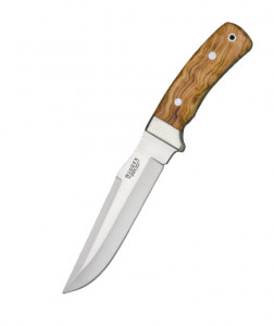Cutit de vanatoare Joker CO 46 Gamo Inox cu tais de 15.5 cm, maner din lemn, in husa piele maro