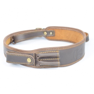 Curea arma piele naturala maro captusit velur cu suport de 2 cartuse, latime: 50 mm. | Hunting - Img 2