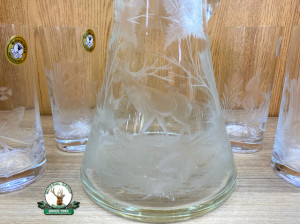 SET DE PAHARE DIN 6 buc. din sticla GRAVAT ptr. Racoritoare 340ml cu CARAFA GRAVAT de 1500 ml cod.10