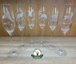 Set de pahare gravat din 6 buc. st. Hubert ptr. CHAMPANIE de 175ml in cutie ornament