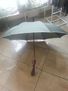 Umbrela verde cu maner de pat arma