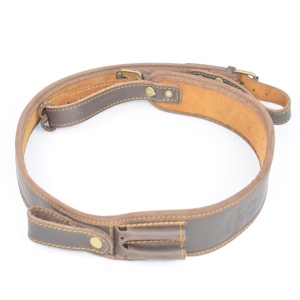 Curea arma piele naturala maro captusit velur cu suport de 2 cartuse, latime: 50 mm. | Hunting - Img 3