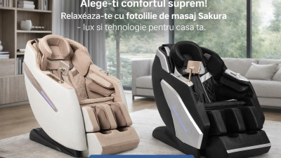 💆 Fotoliu de masaj Sakura – experiență premium pentru relaxare, recuperare și confort acasă