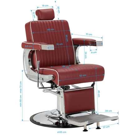 Scaun de frizerie Gabbiano Visionerio cu cadru cromat roșu - Img 3