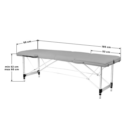 Masă de masaj pliabilă BALANCE din aluminiu, 3 segmente, gri - Img 3