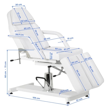 Scaun de pedichiură hidraulic Sillon 210 cu funcție de balansare și suport pentru picioare divizat, alb - Img 5