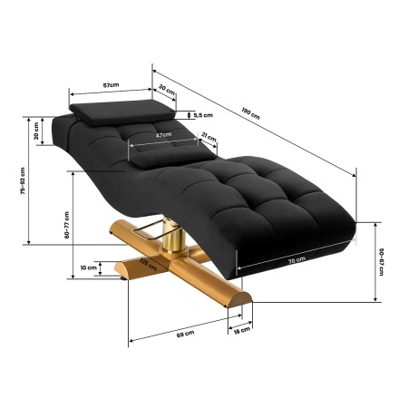 Scaun pentru tratament gene Sillon Corona, negru cu bază aurie - Img 3