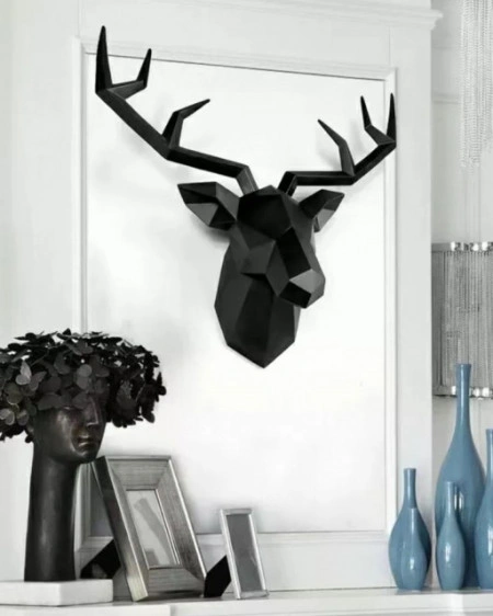 Decoratiune perete, decor cap cerb negruH 54cm - Img 3