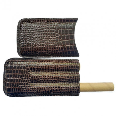 Etui trabuc piele naturala ,croco,maron ,trei trabucuri - Img 4