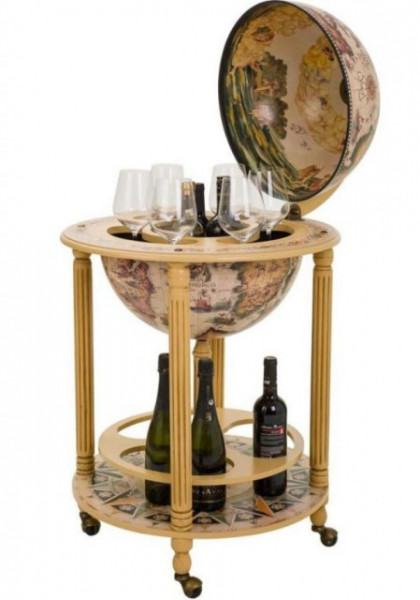Bar glob pământesc de podea din lemn masiv, model Marseille, cartografie secolul XVI, 57x57x100 cm - Img 6