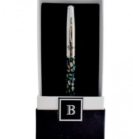 Pix Balmain marmorat sidef cu capac argintiu cromat in cutie cadou alba cu neagru, carton  dur
