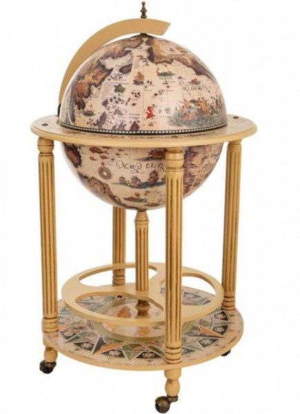 Bar glob pământesc de podea din lemn masiv, model Marseille, cartografie secolul XVI, 57x57x100 cm - Img 2