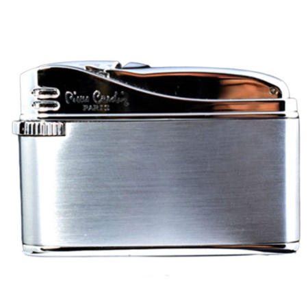 Brichetă metalică retro Pierre Cardin 277-02, vedere laterala, aprindere cu piatra, culoare argintiu satinat, rotita reglat flacara