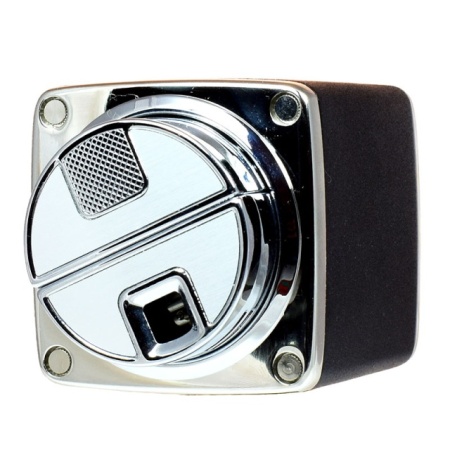Brichetă Sarome de birou piezoelectrică, vedere laterala, fundal alb, sistem piezo, reincarcabila, culoare gris cu argintiu lucios