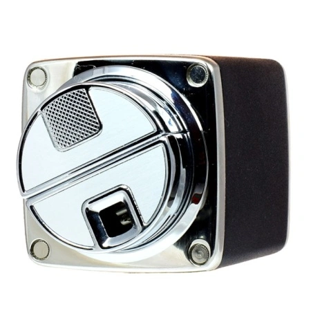 Brichetă Sarome de birou piezoelectrică, vedere laterala, fundal alb, sistem piezo, reincarcabila, culoare gris cu argintiu lucios