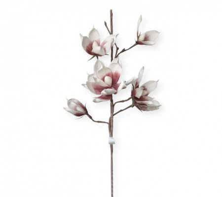 Floare decorativa artificiala, creanga magnolie flori alb-grena, H 90cm - Img 3