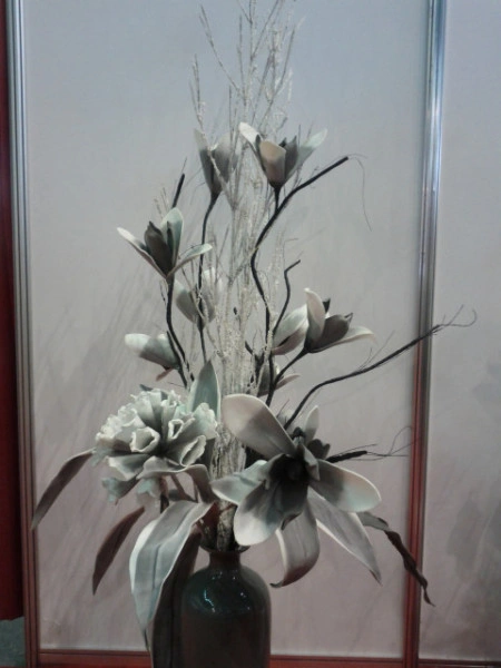 Floare decorativa ,creanga magnolie cu 5 flori alb-gri, L90cm - Img 3