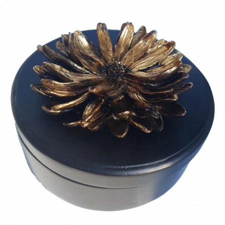 Caseta bijuterii,cutie decorativa lemn cu motive florale in relief pe capac,D20cm - Img 2