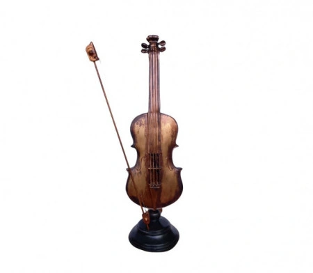 Decoratiune vioara cu arcus metal,auriu antichizat,H 35cm - Img 2