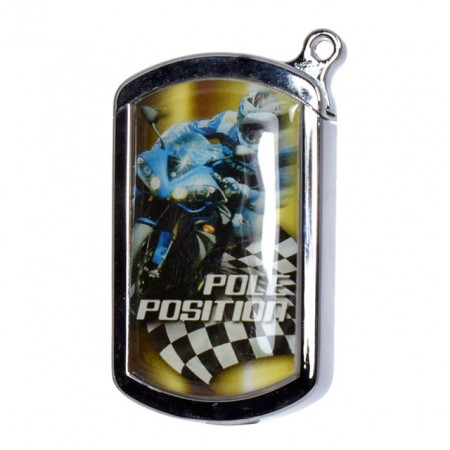 Brichetă metalică Race Champ piezoelectrică, reincarcabila, cu desen pe ambele parti, argintiu cu den auto racing