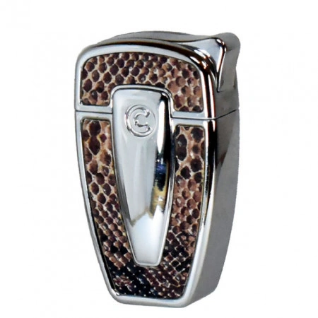 Brichetă Silver Match Caprice piezoelectrică cu design tip piele de crocodil, vedere frontala, nuanta maronie, reincarcabila