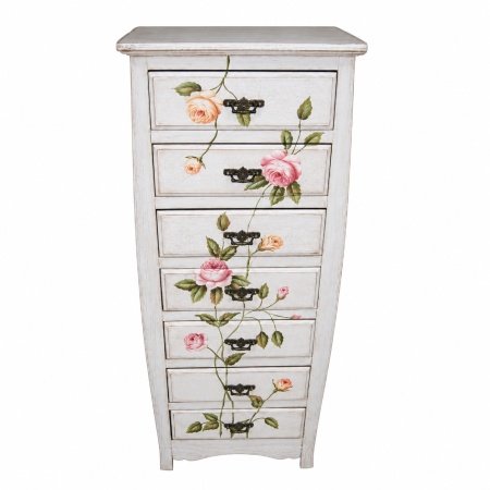 Dulap din lemn cu sertare și decor floral, stil vintage, 48,5 x 31,5 x 120,5 cm - Img 3