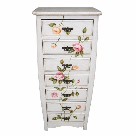 Dulap din lemn cu sertare și decor floral, stil vintage, 48,5 x 31,5 x 120,5 cm - Img 3