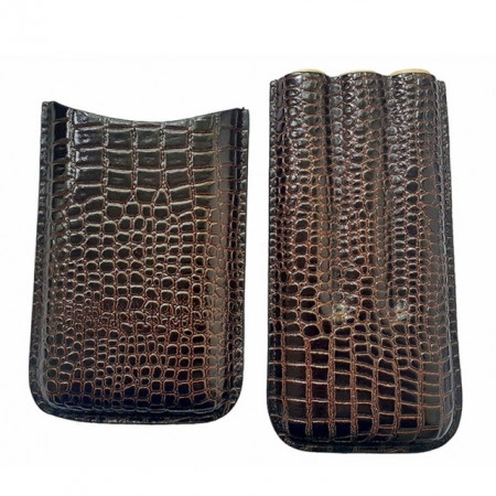 Etui trabuc piele naturala ,croco,maron ,trei trabucuri - Img 2