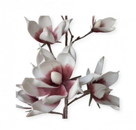 Floare decorativa artificiala, creanga magnolie flori alb-grena, H 90cm - Img 4