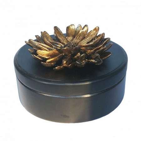 Caseta bijuterii,cutie decorativa lemn cu motive florale in relief pe capac,D20cm - Img 3