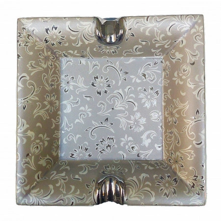 Scrumiera din portelan decorata cu flori argintii,15.5x15.5 cm - Img 2