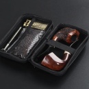 Etui portabil pentru 2 pipe și accesorii - borsetă călătorie pentru fumători