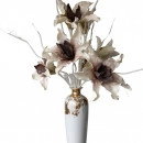 Floare decorativa artificiala creanga trei flori mari alb maro H100cm