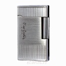 Bricheta Pierre Cardin model 78-05, vedere laterala cu rotita de aprindere in prim plan. Culoarea brichetei este argintie, incarcare cu gaz