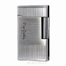 Bricheta Pierre Cardin model 78-05, vedere laterala cu rotita de aprindere in prim plan. Culoarea brichetei este argintie, incarcare cu gaz
