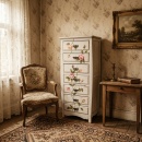 Dulap din lemn cu sertare și decor floral, stil vintage, 48,5 x 31,5 x 120,5 cm - Img 4