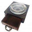 Scrumiera cristal pe suport lemn prevazut cu sertar pentru tigari 14x14x8cm - Img 3