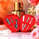 Trusă manichiură Gino Casti inox, etui roșu în formă de inimă – set cadou femei