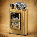 Brichetă Sarome SV10 Solid Brass aurie, mecanică transparentă, cu piatră și gaz