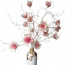 Floare decorativa artificiala ,creanga magnolie flori roz pudrat H90cm