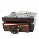 Scrumiera cristal pe suport lemn prevazut cu sertar pentru tigari 14x14x8cm - Img 5