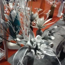 Floare decorativa ,creanga magnolie cu 5 flori alb-gri, L90cm - Img 2