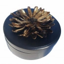 Caseta bijuterii,cutie decorativa lemn cu motive florale in relief pe capac,D20cm - Img 2