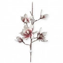 Floare decorativa artificiala, creanga magnolie flori alb-grena, H 90cm